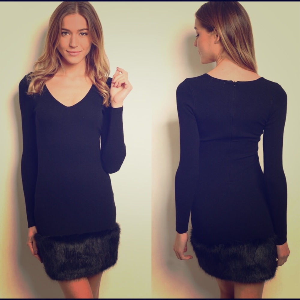 Faux fur trim Bodycon dress